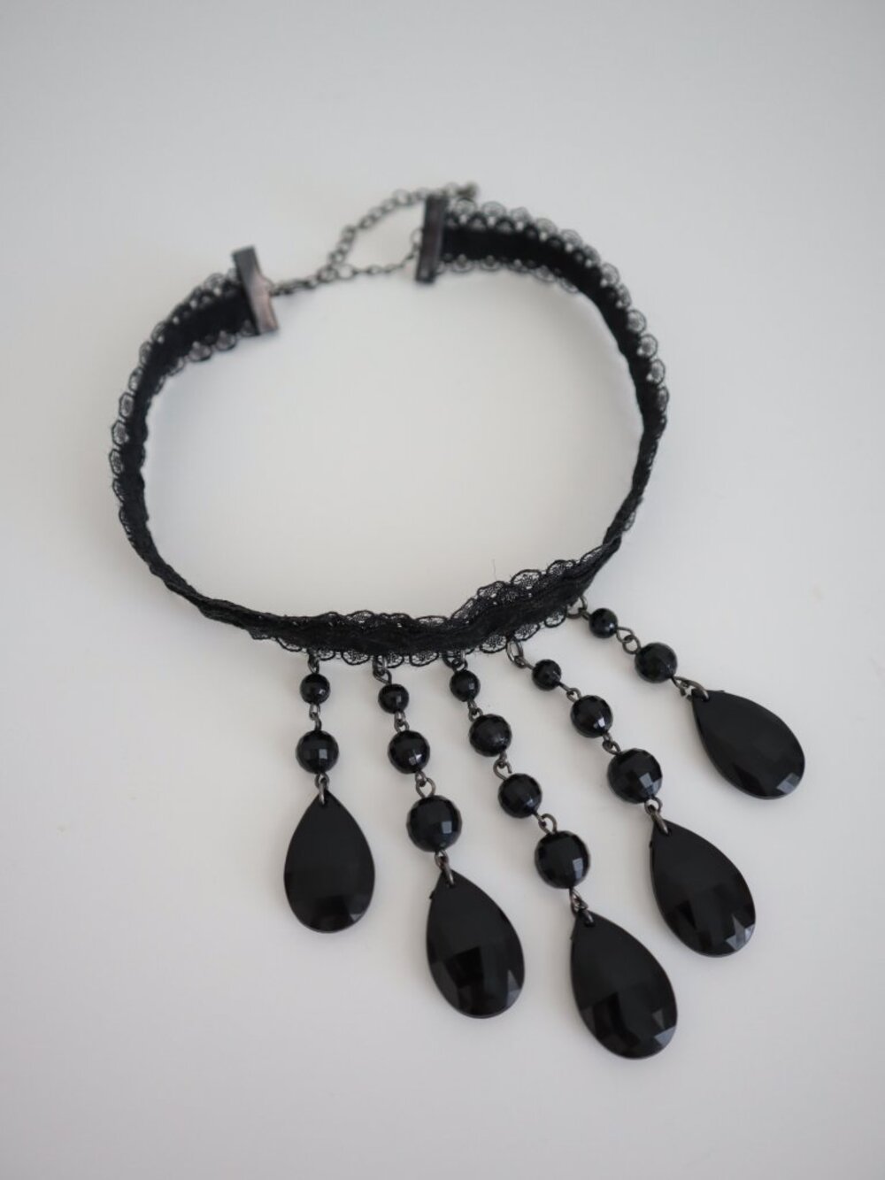 Black Lace Goth Beaded Choker